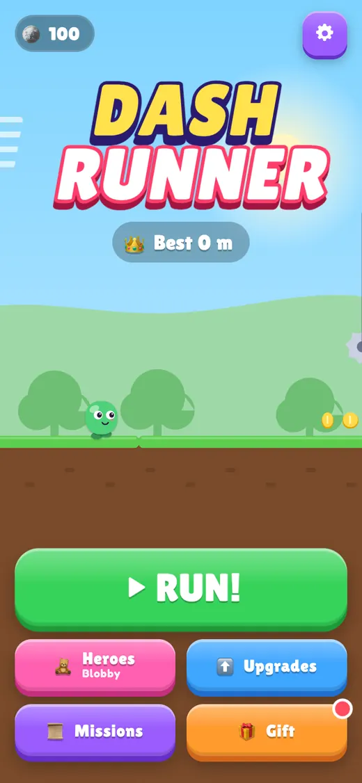 Dash Runner menu on a phone