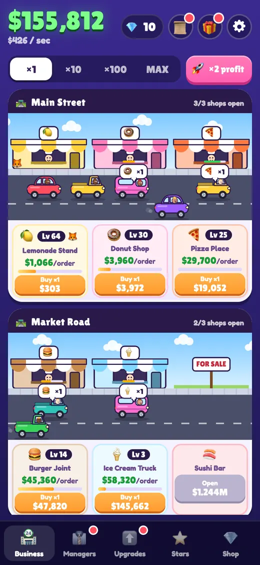 Idle Tycoon gameplay on a phone