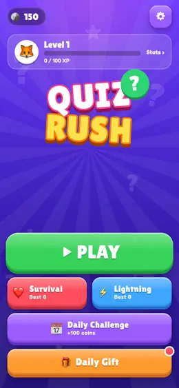 Quiz Rush HTML5 game home screen