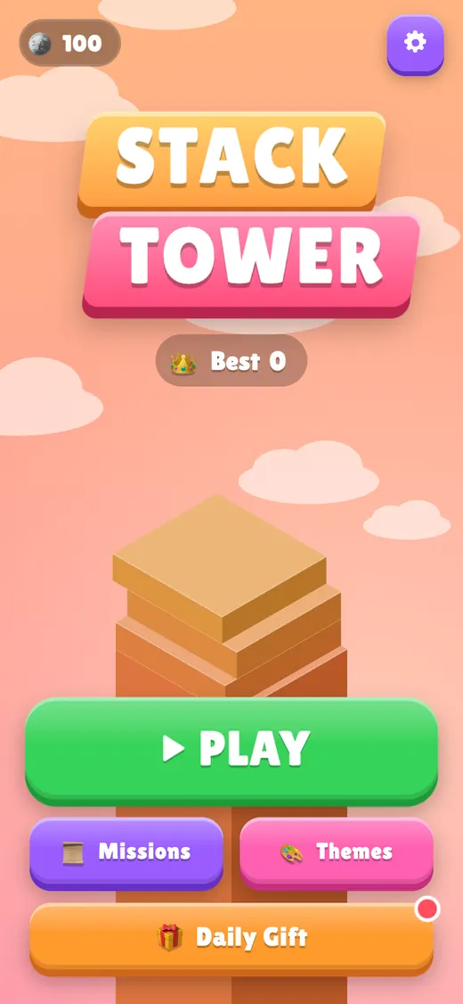 Stack Tower menu on a phone